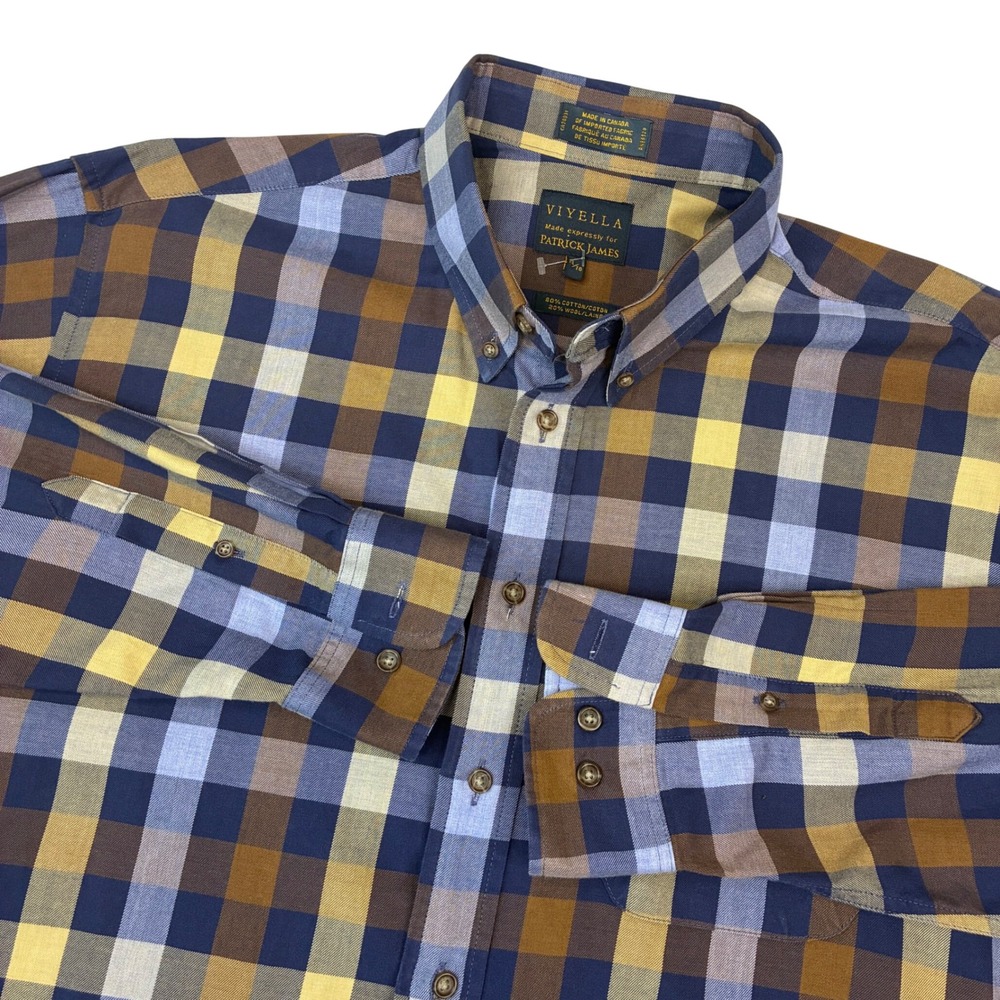 Viyella Button Down Mens XL Blue Gold Plaid Cotton Wool Patrick James‎ Canada